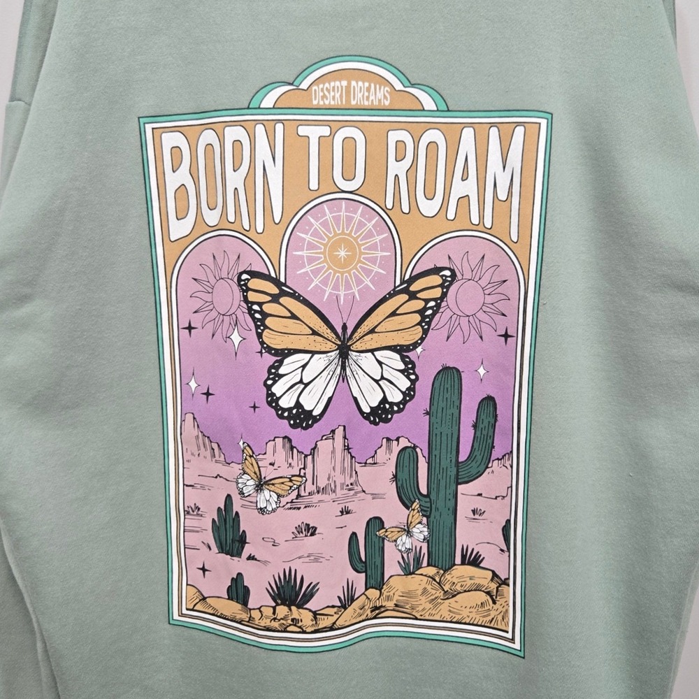 Social Scene Hoodie Jacket XL Sage Green Butterfly Desert Festival Zip Up Boho